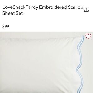 Pottery Barn x Loveshack Fancy twin twin xl sheet set blue scalloped NEW
